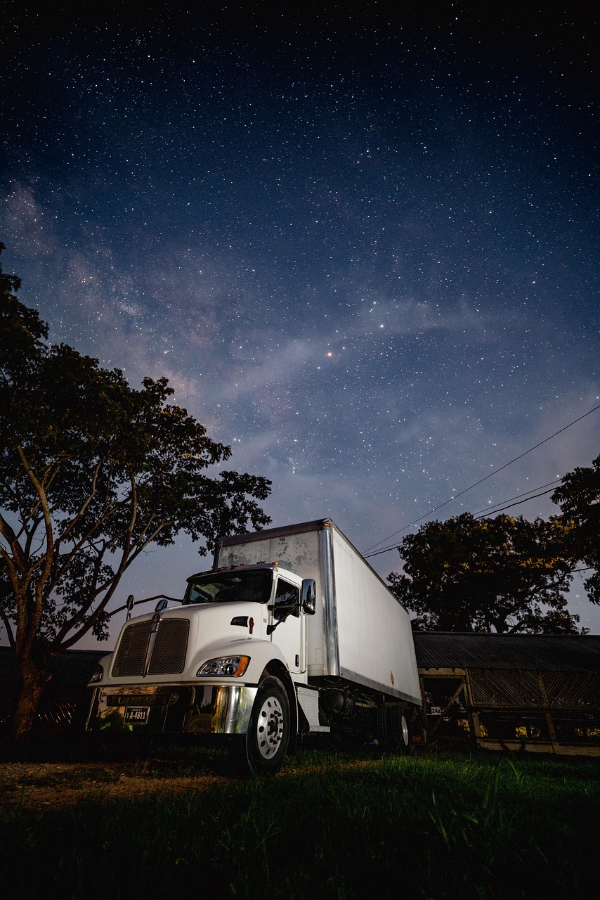 truck, night, sky, vehicle, nature, transport, space, night sky, cosmic